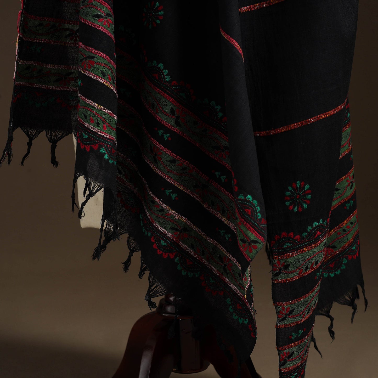 Black - hand embroidery khes handwoven cotton kantha