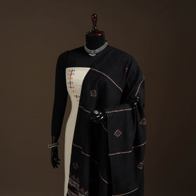 Black Hand Embroidery Khes Handwoven Cotton Kantha Dupatta
