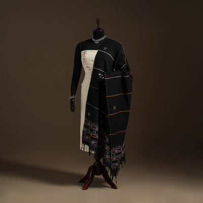 Black Hand Embroidery Khes Handwoven Cotton Kantha Dupatta