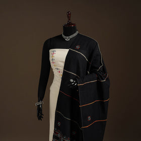 Black Hand Embroidery Khes Handwoven Cotton Kantha Dupatta