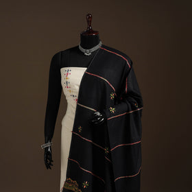 Black Hand Embroidery Khes Handwoven Cotton Kantha Dupatta