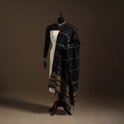 Black Hand Embroidery Khes Handwoven Cotton Kantha Dupatta