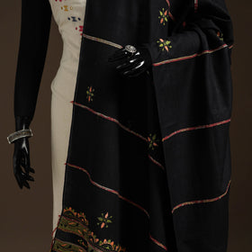 Black Hand Embroidery Khes Handwoven Cotton Kantha Dupatta