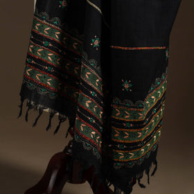 Black Hand Embroidery Khes Handwoven Cotton Kantha Dupatta