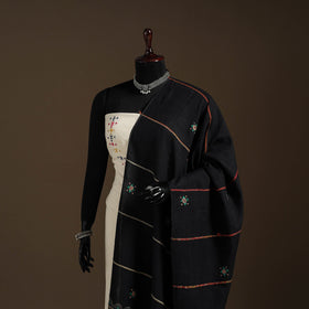Black Hand Embroidery Khes Handwoven Cotton Kantha Dupatta