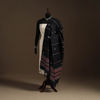 Black Hand Embroidery Khes Handwoven Cotton Kantha Dupatta