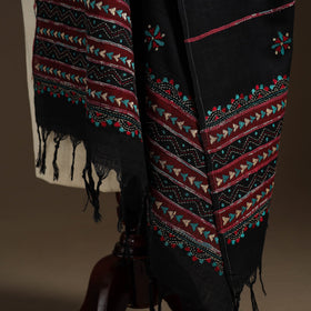 Black Hand Embroidery Khes Handwoven Cotton Kantha Dupatta