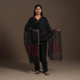 Black - hand embroidery kota silk kashida dupatta 02