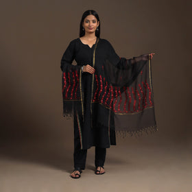 Black - hand embroidery kota silk kashida dupatta 02
