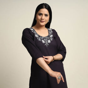 Buy Plain Dyed Hand Embroidery Cotton Long Kurta Online at iTokri.com