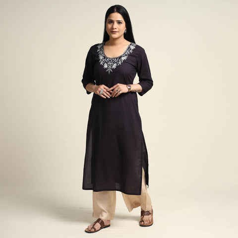 Buy Plain Dyed Hand Embroidery Cotton Long Kurta Online at iTokri.com