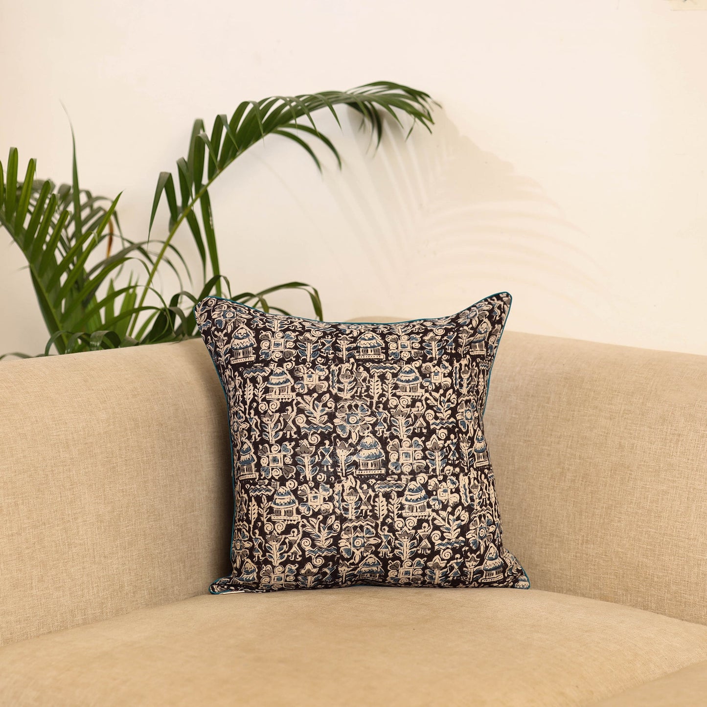 Black - hand kalamkari cushion cover 24 - handcrafted