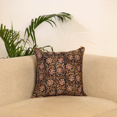 Black - hand kalamkari cushion cover 25 - handcrafted