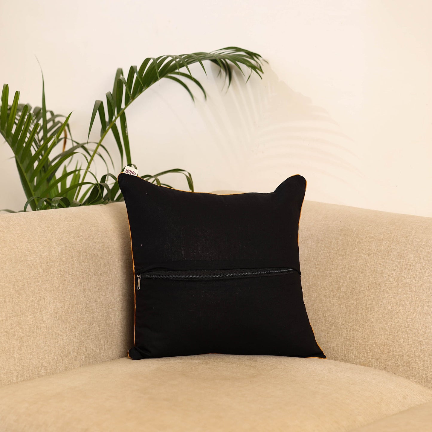 Black - hand kalamkari cushion cover 25 - handcrafted