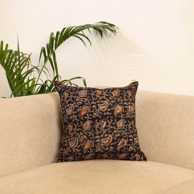 Black - hand kalamkari cushion cover 32 - handcrafted