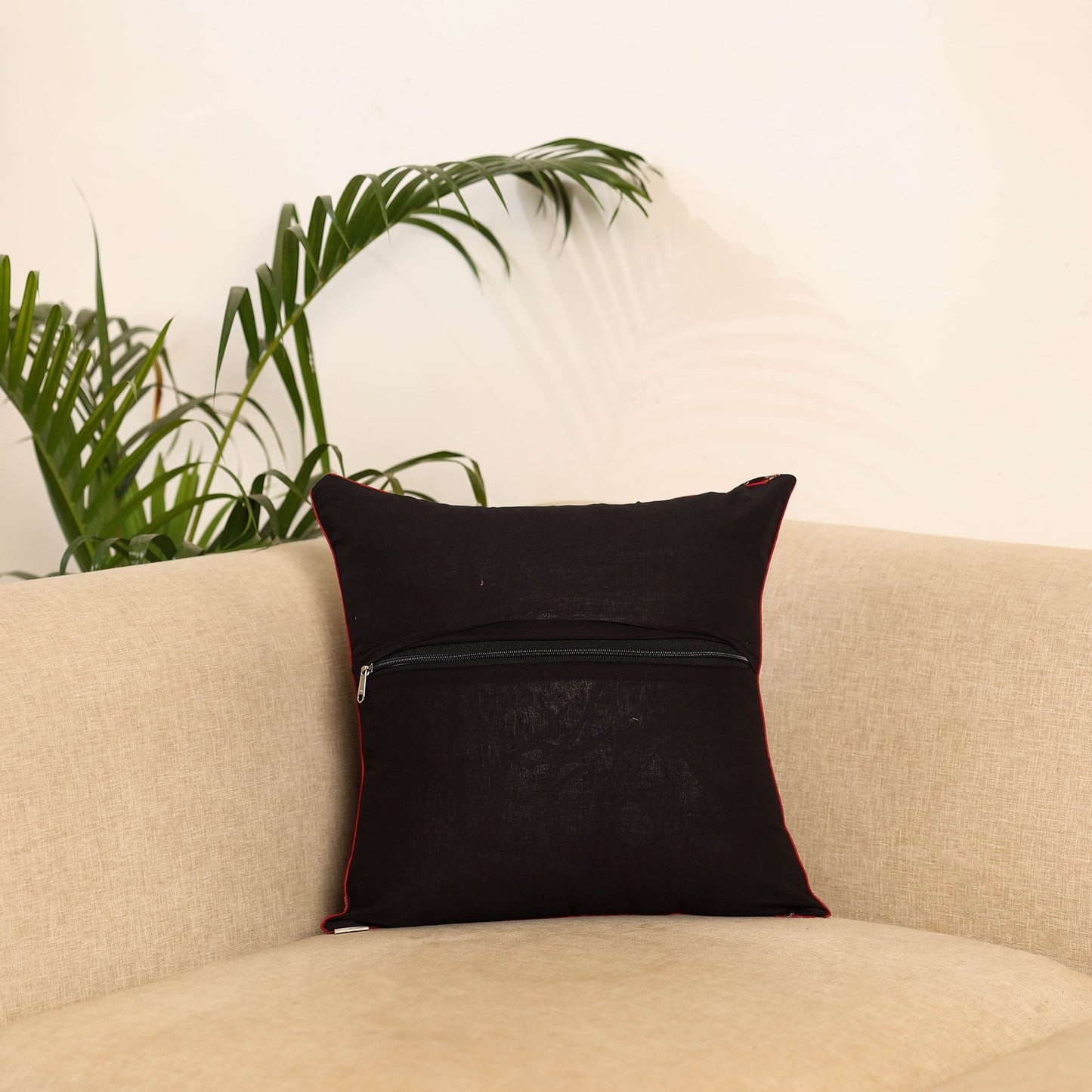 Black - hand kalamkari cushion cover 35 - handcrafted