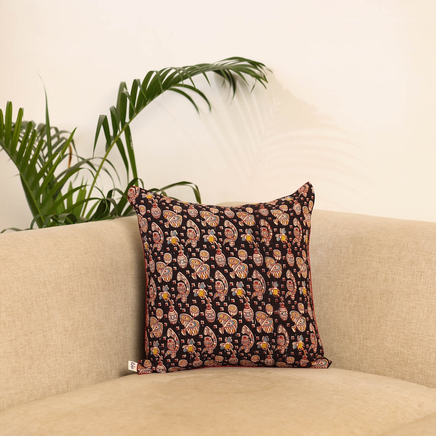 Black - hand kalamkari cushion cover 35 - handcrafted