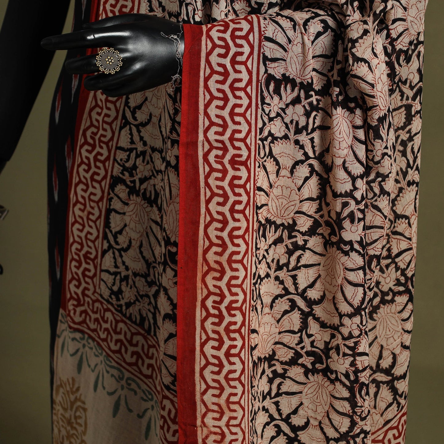 Black - hand mul cotton bagru dupatta 35 - handcrafted