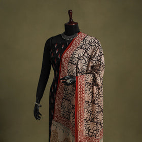 Black - hand mul cotton bagru dupatta 35 - handcrafted