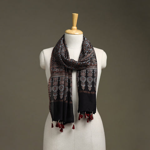 Hand natural dyed chanderi silk stole with tassels 12