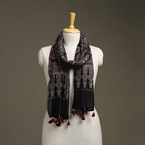 Hand natural dyed chanderi silk stole with tassels 13