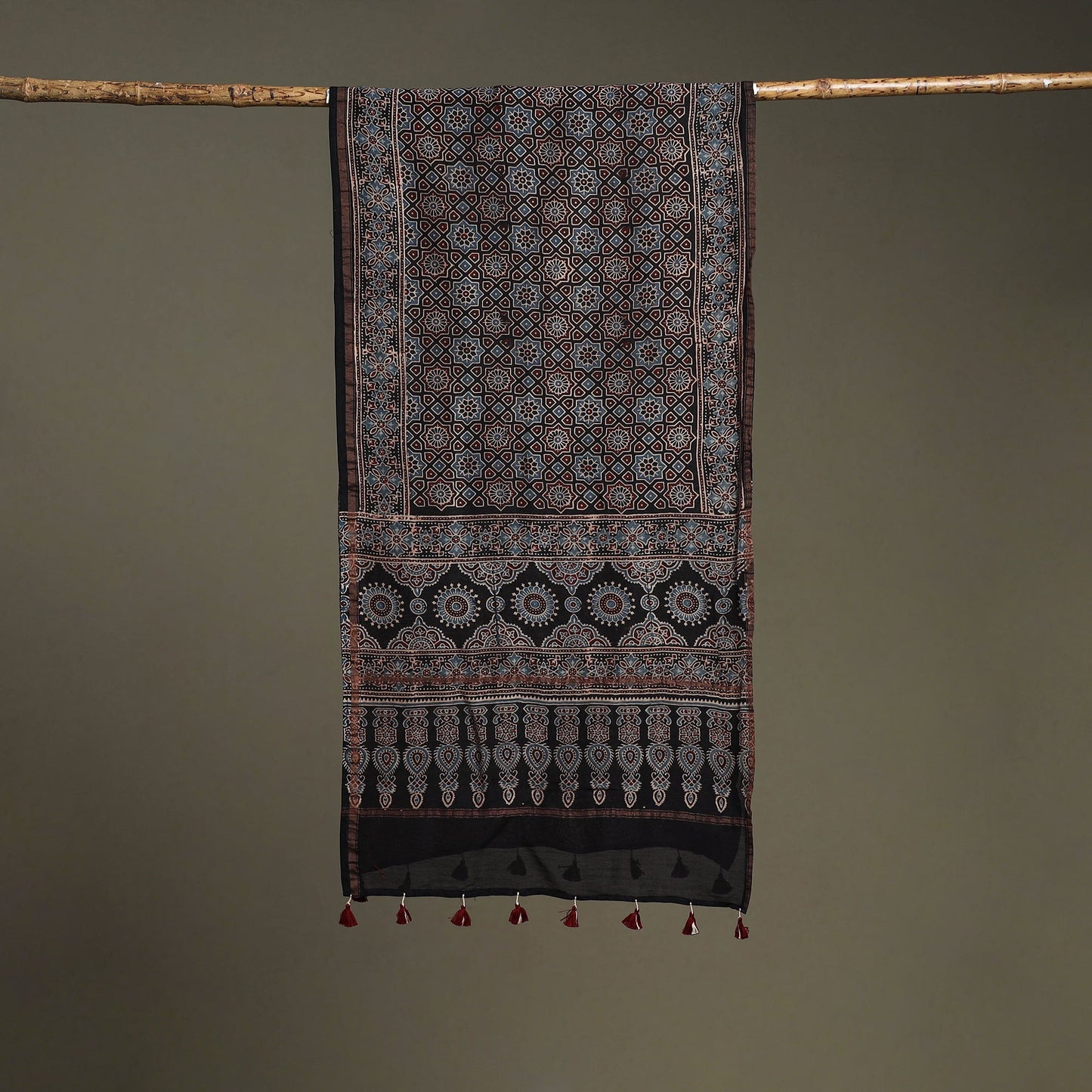 Hand natural dyed chanderi silk stole with tassels 14