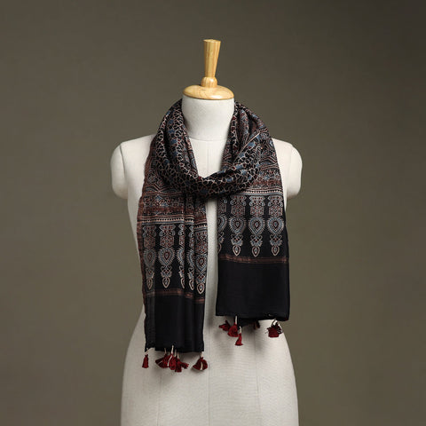 Hand natural dyed chanderi silk stole with tassels 15