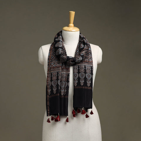 Hand natural dyed chanderi silk stole with tassels 17