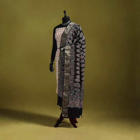 Hand natural dyed dola silk zari border dupatta