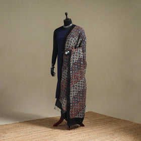 Hand natural dyed linen dupatta with tassels 16