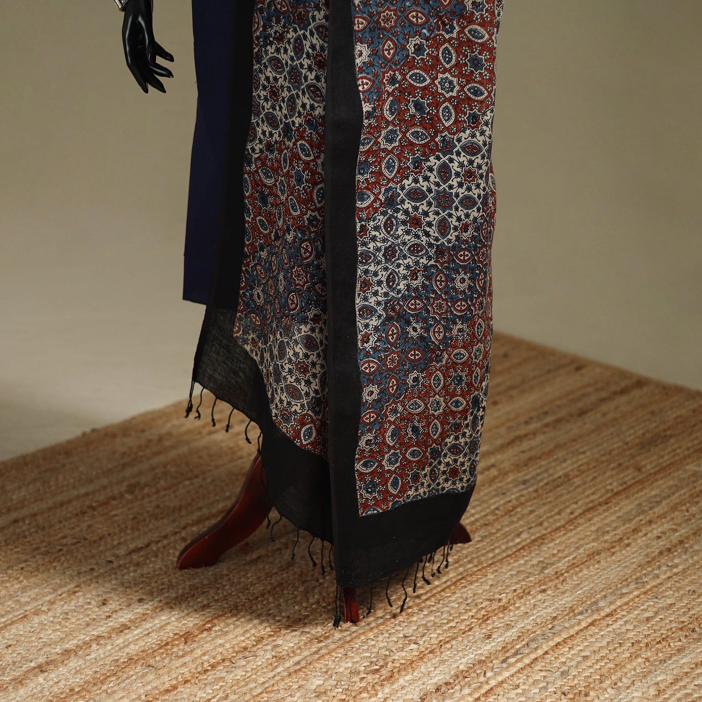 Hand natural dyed linen dupatta with tassels 16