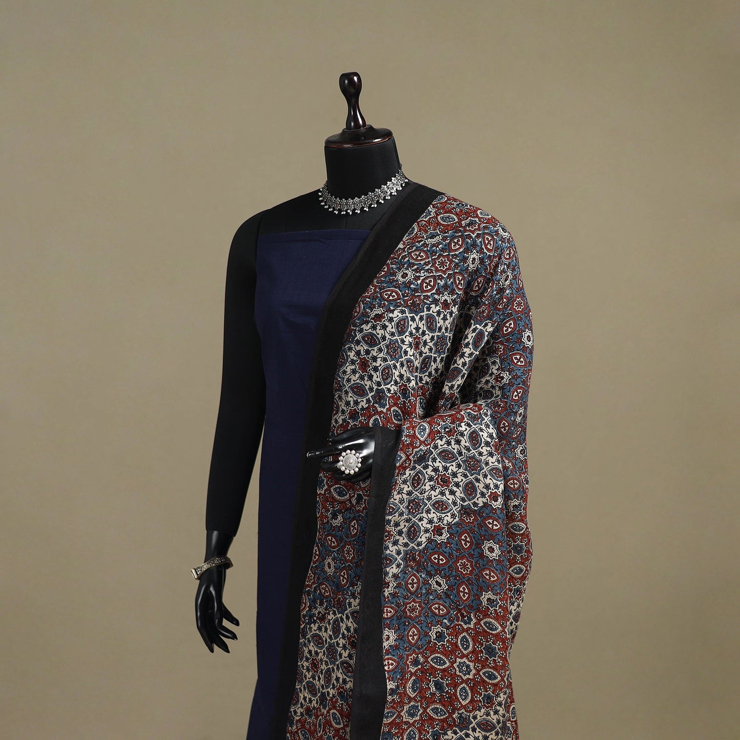 Hand natural dyed linen dupatta with tassels 16