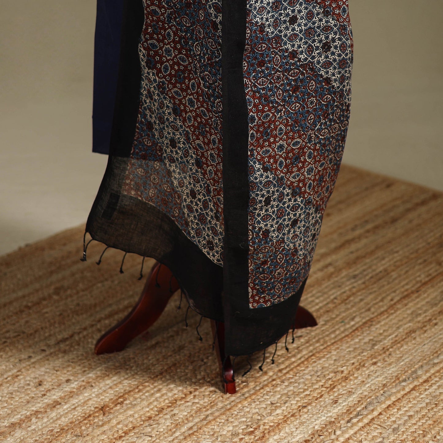 Hand natural dyed linen dupatta with tassels 19