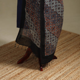 Hand natural dyed linen dupatta with tassels 19