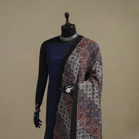 Hand natural dyed linen dupatta with tassels 19