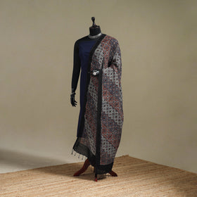 Hand natural dyed linen dupatta with tassels 19