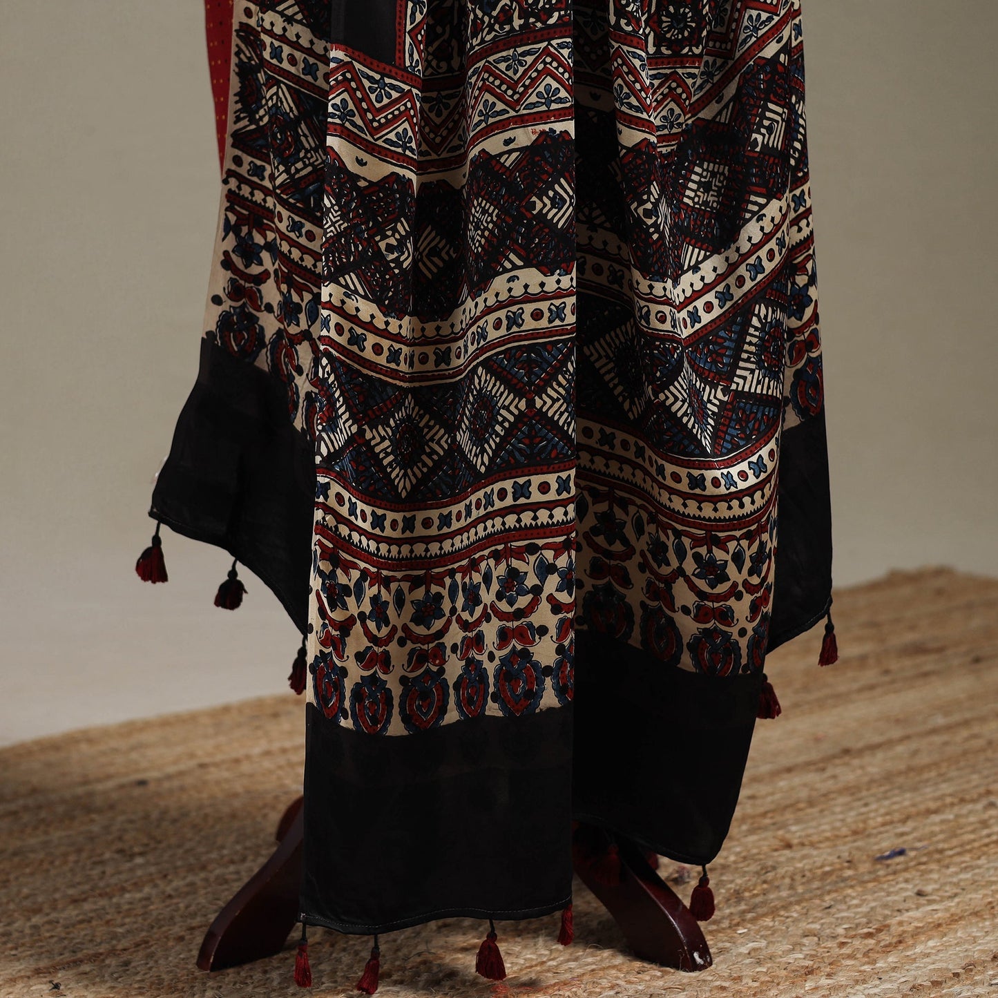 Hand natural dyed modal silk dupatta with tassels 20