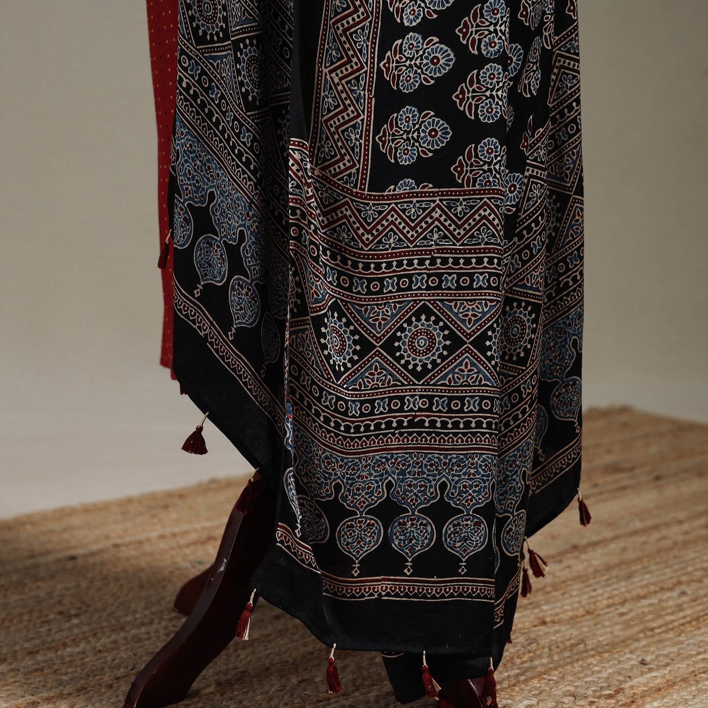 Hand natural dyed modal silk dupatta with tassels 24