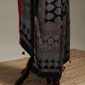 Hand natural dyed modal silk dupatta with tassels 24