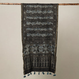  Ajrakh Hand Block Printed Chanderi Silk Handloom Stole with Tassels Online at iTokri.com