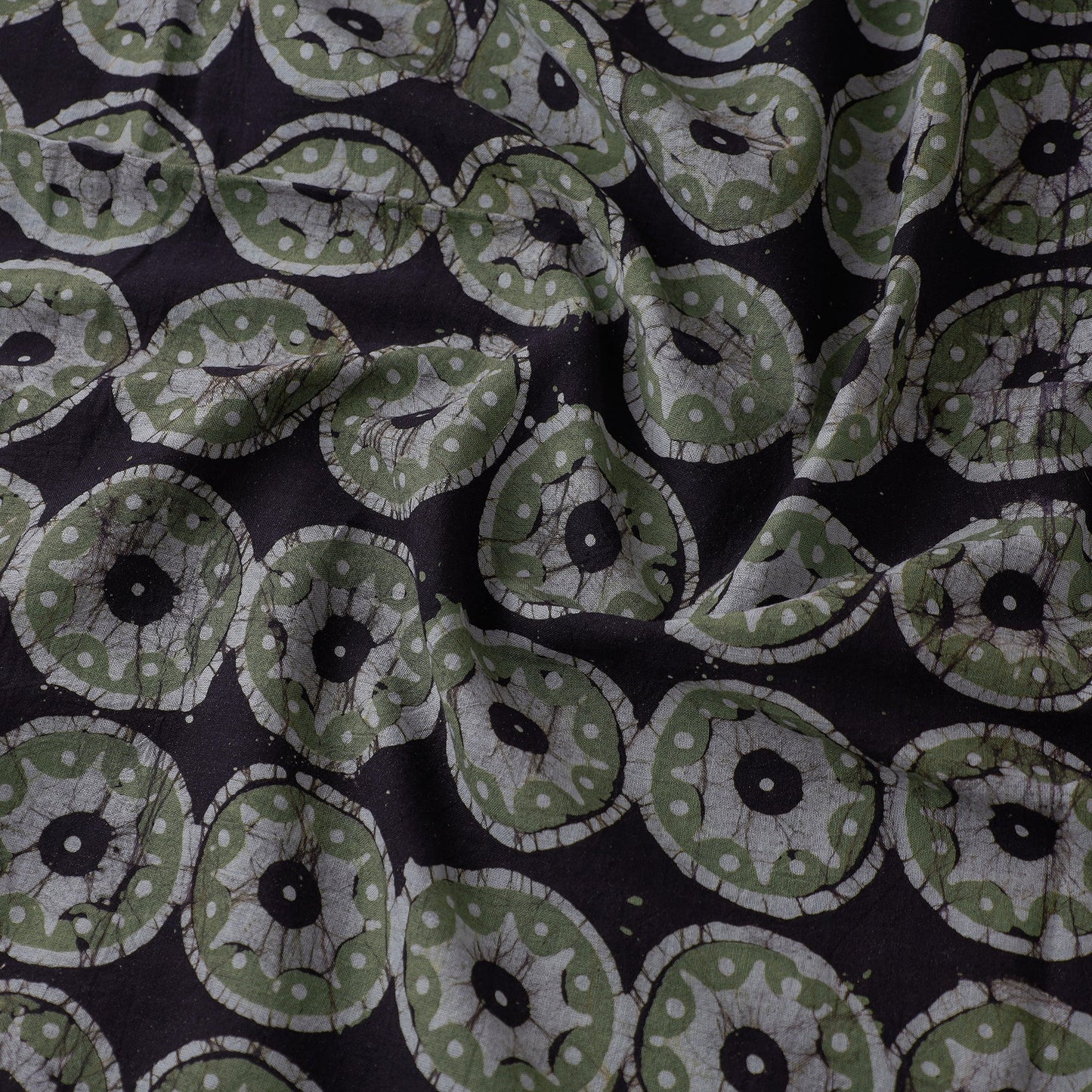  Black Hand Printed Cotton Batik Fabric