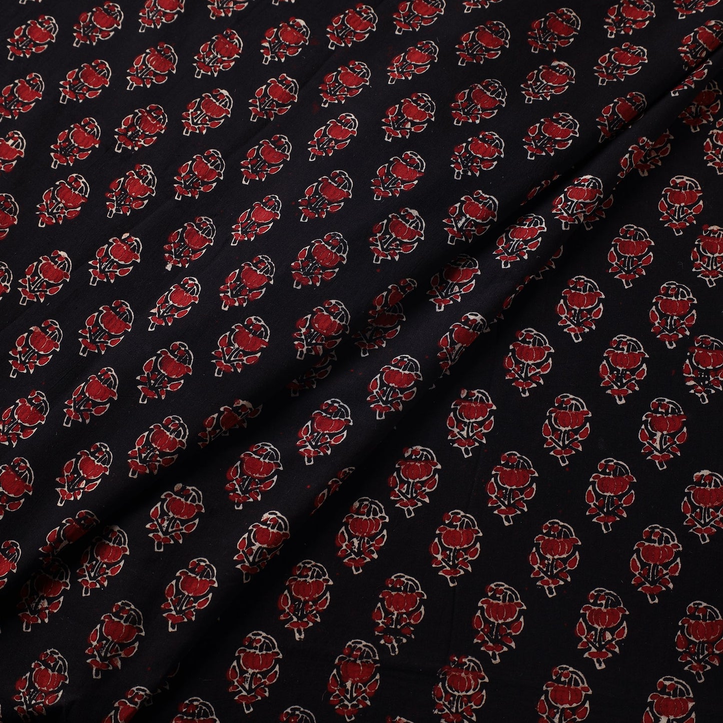 Black - hand printed cotton fabric - handcrafted