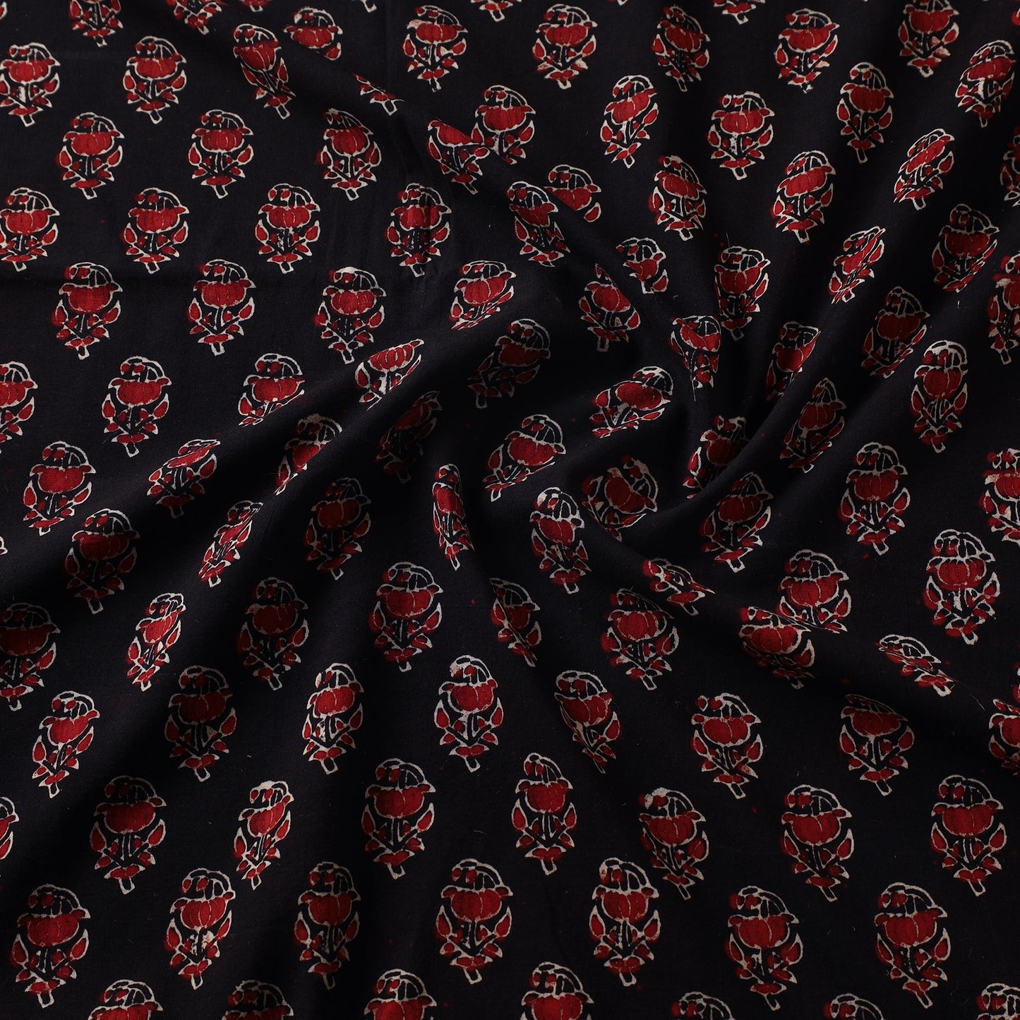 Black - hand printed cotton fabric - handcrafted