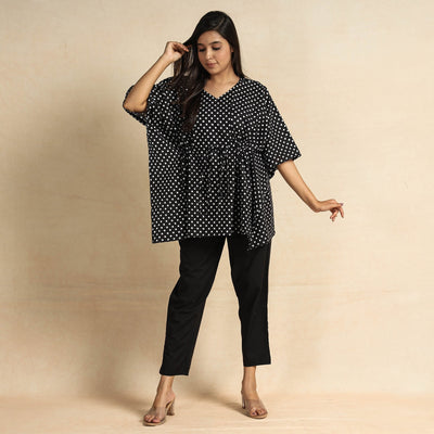  Hand Block Printed Cotton Kaftan & Pyjama Night Suit Set 