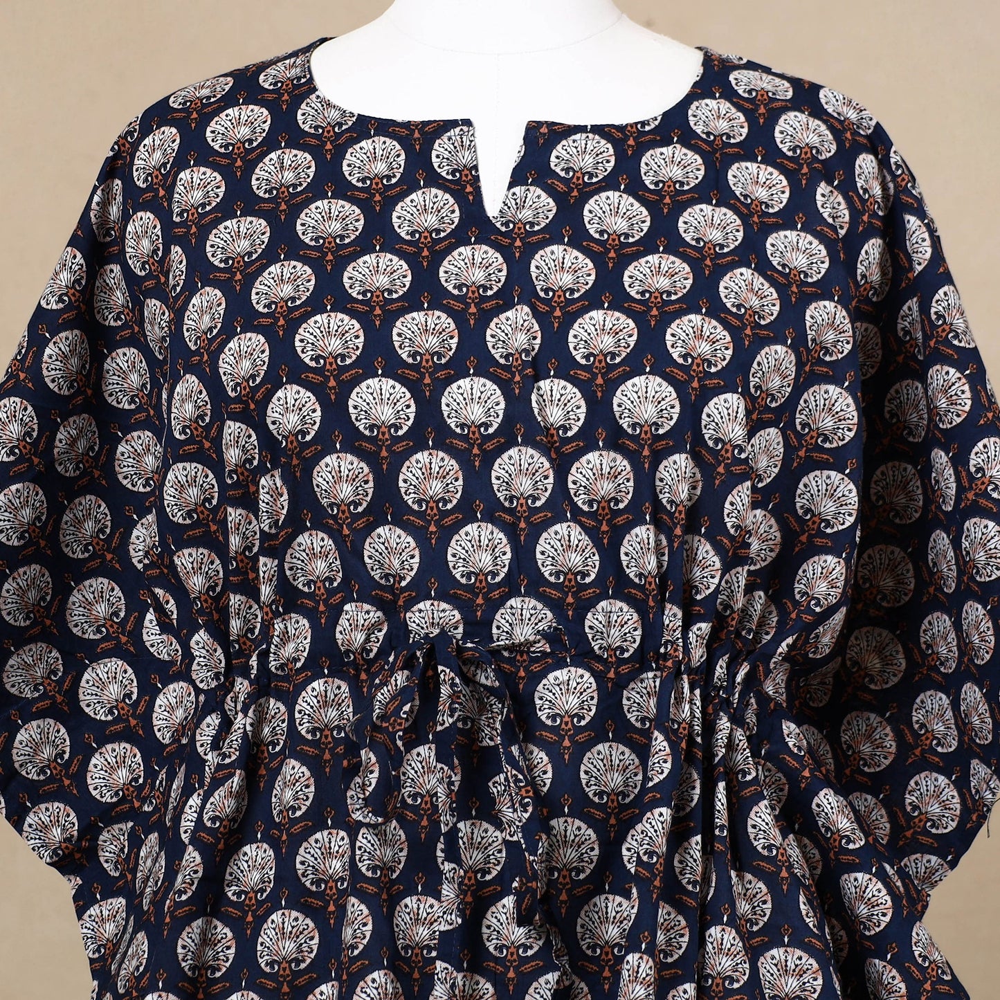  Hand Block Printed Cotton Kaftan with Tie-Up Waist 