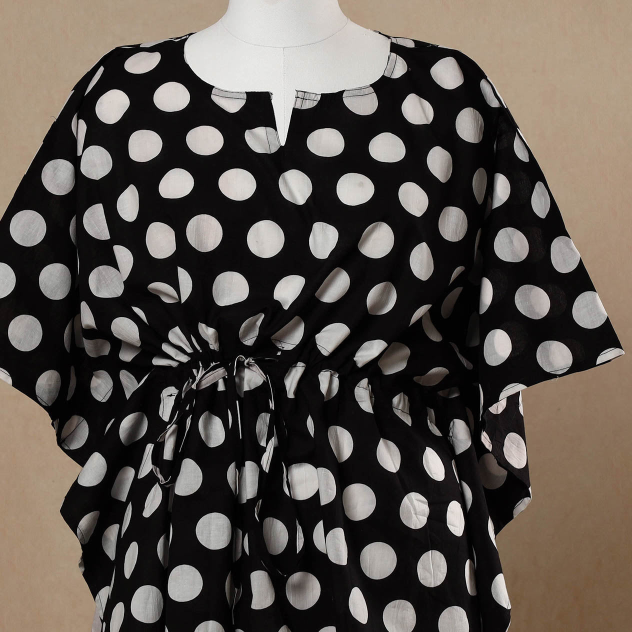  Hand Printed Cotton Kaftan with Tie-Up Waist 