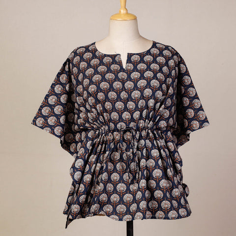 Hand Block Printed Cotton Kaftan with Tie-Up Waist (Short)