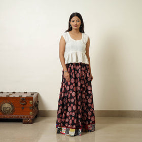 Black - hand printed cotton long bagru skirt 05