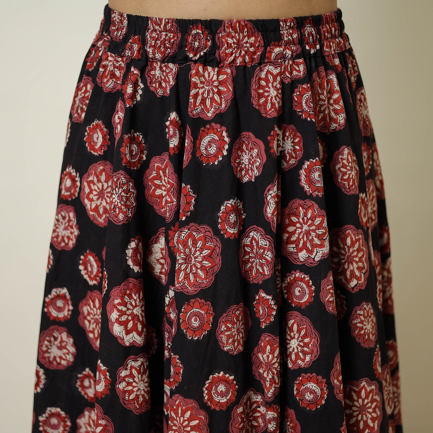 Black - hand printed cotton long bagru skirt 05