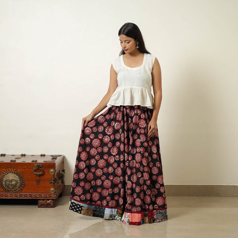 Black - hand printed cotton long bagru skirt 05
